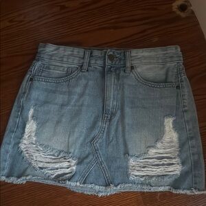 Denim Distressed Mini Skirt